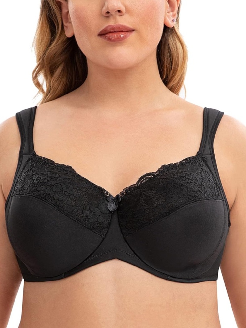 Casolace Black Women Full Coverage Lace Underwire Minimizer Bra 46I